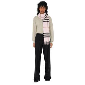 Burberry Checked Cashmere Scarf/ Wrap Pale Candy Pink Quiet Luxury Size 67"x27"
